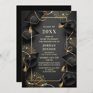 Moderne Golden Black Graduation Party Einladung