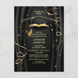 Moderne Golden Black Graduation Party Einladung Postkarte