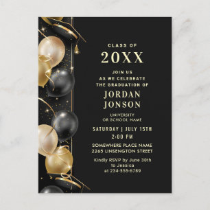 Moderne Golden Black Graduation Party Einladung QR Postkarte