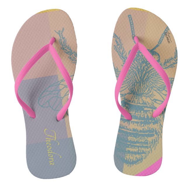 Moderne Golden Blue Bee Flip Flops (Fußbett)