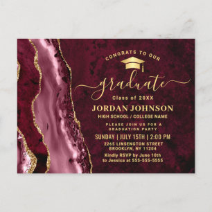 Moderne Golden Burgundy Graduation Party Einladung Postkarte