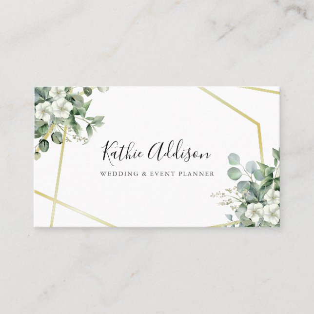 Moderne Golden Geometric Eukalyptus Business Card Visitenkarte (Vorderseite)