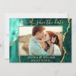 Moderne Golden Green Agate FOTO Hochzeit Save The Date