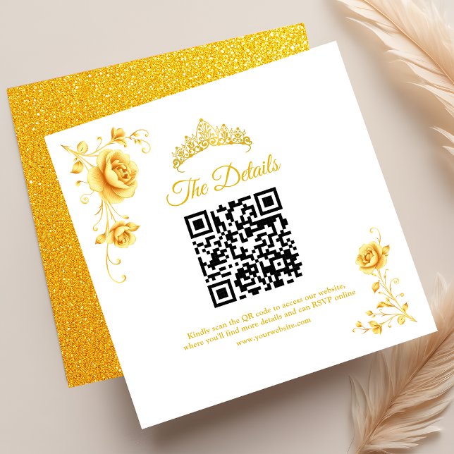 Moderne Golden Minimalistisch Quinceanera QR UAWG Begleitkarte (Von Creator hochgeladen)