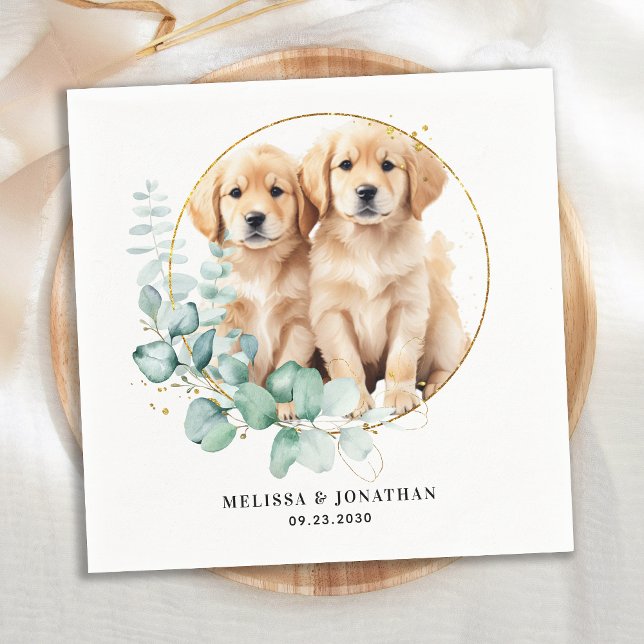 Moderne Golden Retriever Custom Pet Dog Wedding Serviette (Von Creator hochgeladen)