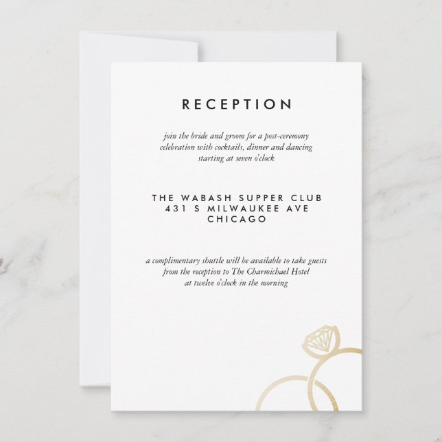 Moderne Golden Rings Wedding Reception Card Einladung (Vorderseite)