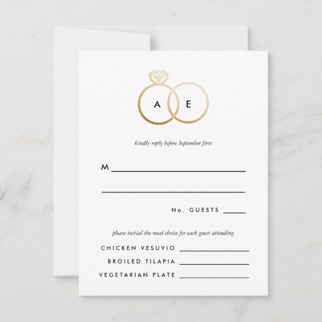 Moderne Golden Rings Wedding RSVP Antwortkarte (Vorderseite)