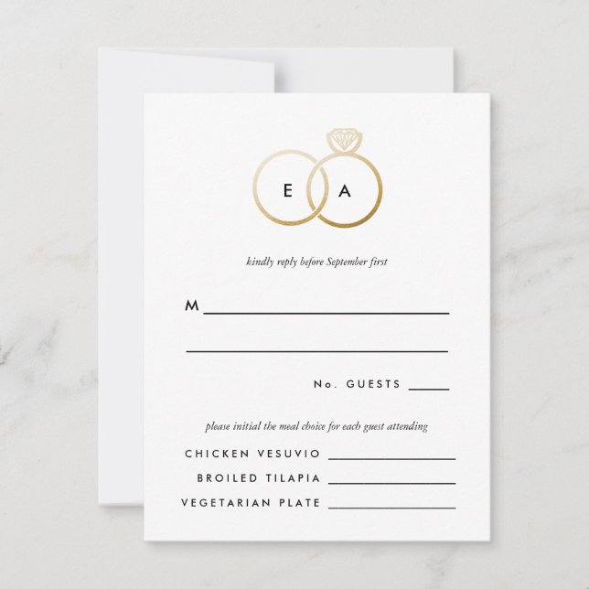 Moderne Golden Rings Wedding RSVP Antwortkarte (Vorderseite)