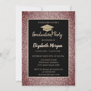  Moderne goldene Abschlusskappe Roségold Glitter  Einladung