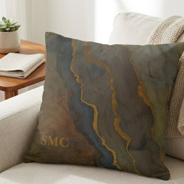 Moderne Goldene Abstrakte Marmor-Monogramm Kissen