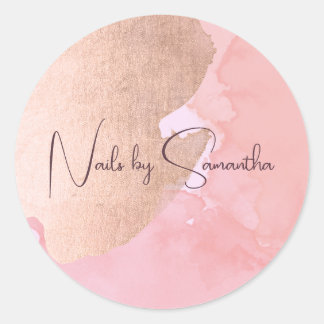 Moderne goldene Aquarellnägel der Rose Runder Aufkleber