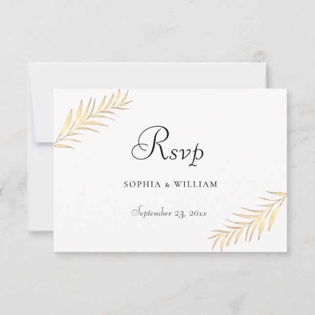 Moderne goldene Blätter Alle Jahreszeiten Hochzeit RSVP Karte (Vorderseite)
