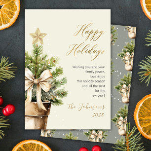 Moderne goldene Bogen-Wasserfarbe-Christmas-Tanne- Feiertagskarte