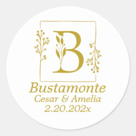 Moderne goldene Botanische Hochzeit Runder Aufkleber
