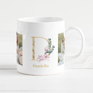 Moderne Goldene Buchstabe D Blume Zweifoto-Monog Kaffeetasse