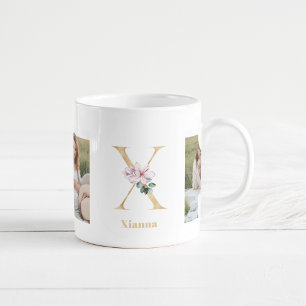 Moderne Goldene Buchstabe X Blume   Zweifoto-Monog Kaffeetasse