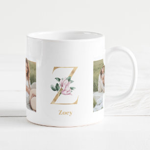 Moderne Goldene Buchstabe Z Blume   Zwei-Foto-Mono Kaffeetasse