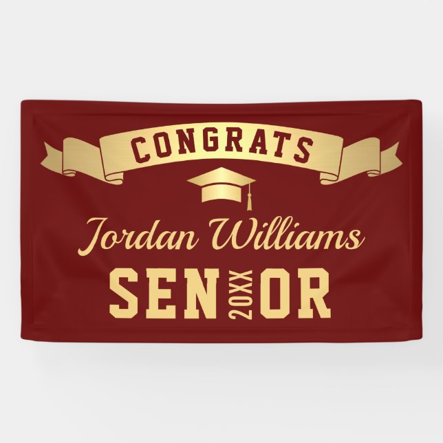 Moderne Goldene Burgundy Graduation Party 2024 Banner (Horizontal)