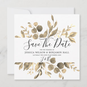 Moderne Goldene Gartenblätter Hochzeit Save The Date
