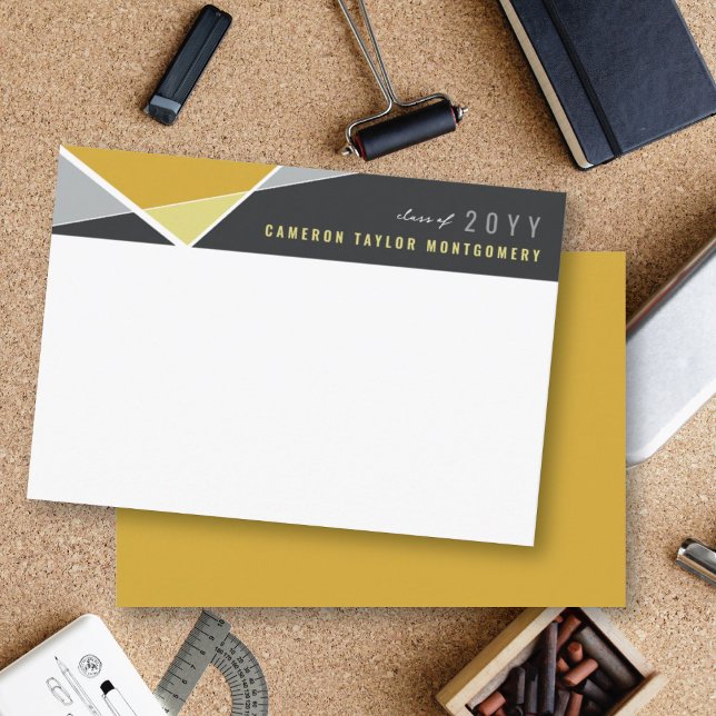 Moderne goldene geometrische Blockkrisen Cross Abs Dankeskarte (Modern Gold Geometric Color Blocks Criss Cross Graduation Thank You Card @ zazzle.com/color_therapy)