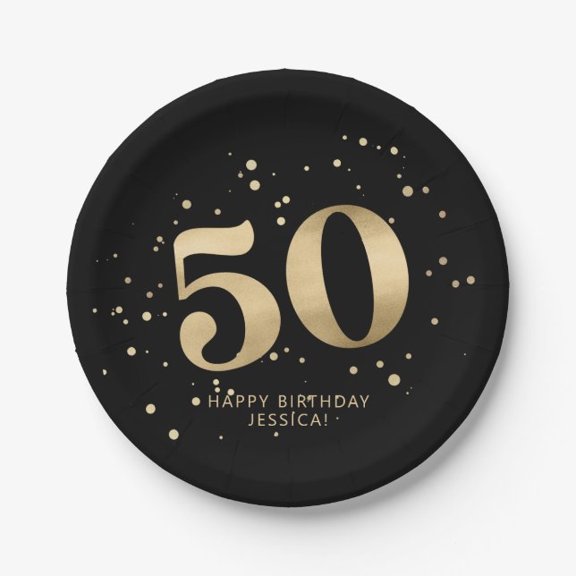 Moderne goldene Glitter 50. Fünfzigster Geburtstag Pappteller (Vorderseite)