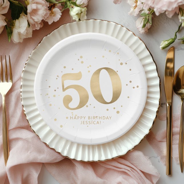 Moderne goldene Glitter 50. Fünfzigster Geburtstag Pappteller (Von Creator hochgeladen)