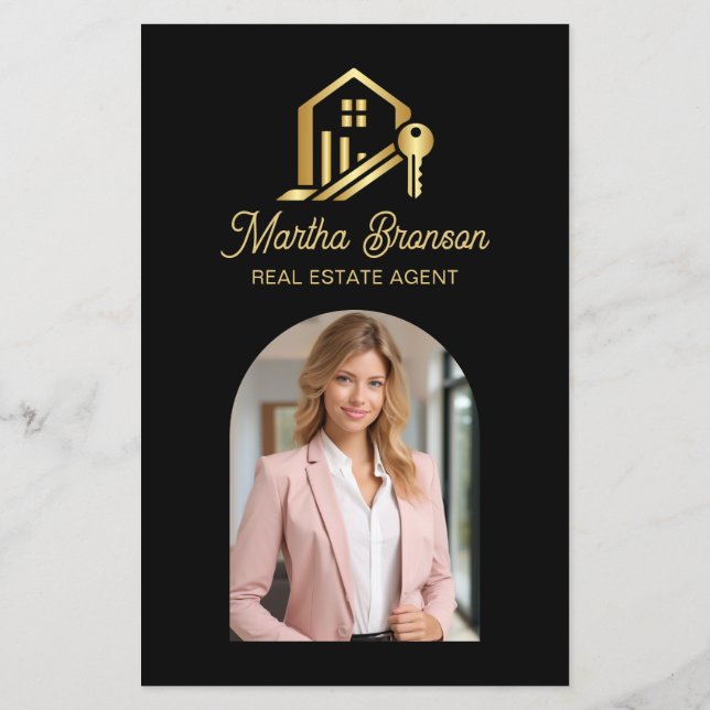 Moderne Goldene Hausschlüssel Immobilienmakler Flyer (Hinten)