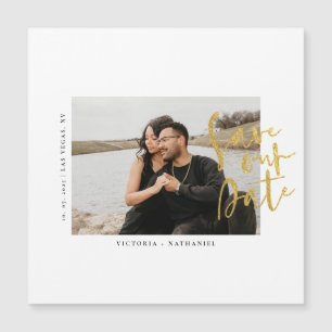 Moderne Goldene Hochzeitsfoto-Save-The-Date-Magnet Magnetkarte