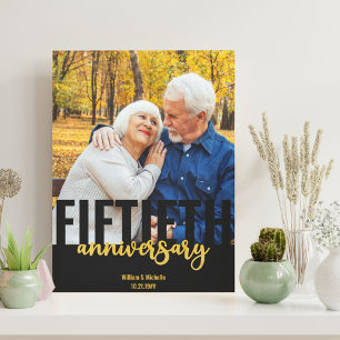 Moderne goldene Hochzeitsfoto zum 50. Jubiläum Leinwanddruck