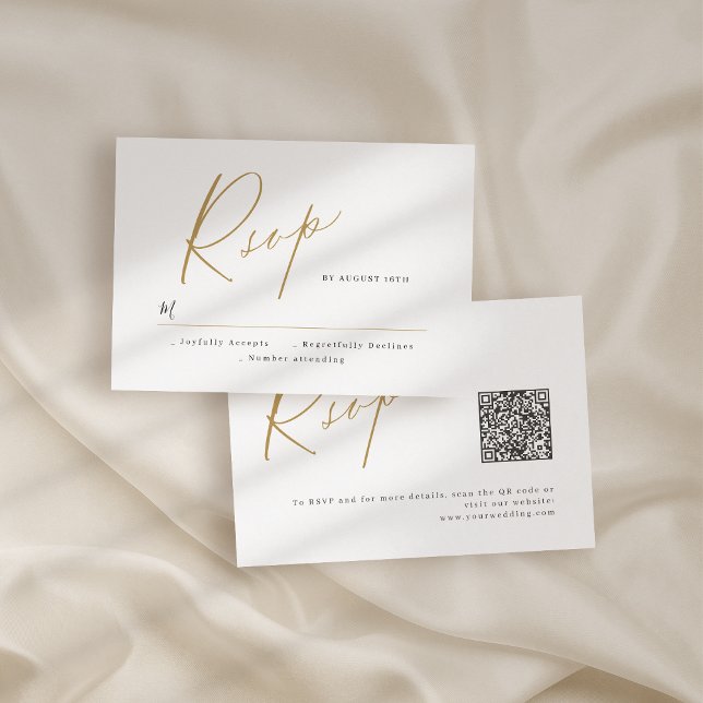 Moderne, goldene Hochzeitsschrift RSVP Karte (Gold elegant modern script minimalist wedding RSVP card)