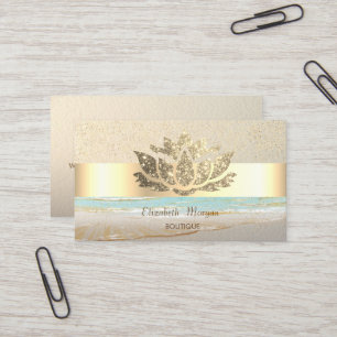 Moderne goldene Konfetti, Streifen, Blau, Lotus  Visitenkarte
