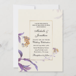 Moderne goldene lila Blumen christliche Hochzeit Einladung