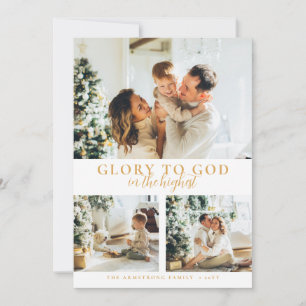 Moderne goldene minimalistische 3-Foto religiöse W Feiertagskarte