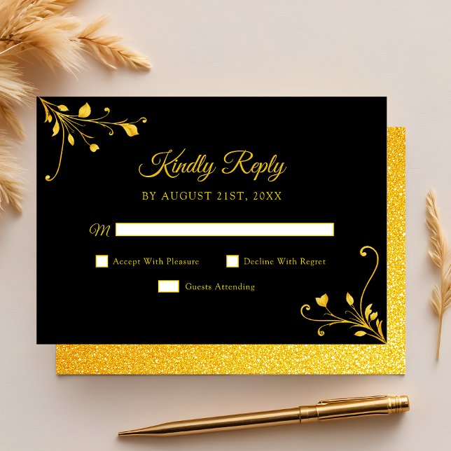 Moderne Goldene Minimalistische Quinceanera RSVP Karte (Von Creator hochgeladen)