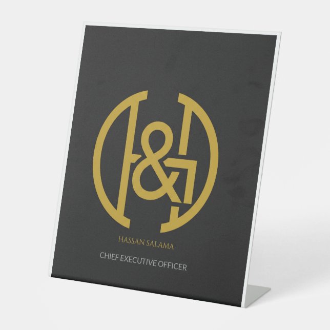 Moderne goldene Monogramm-Anfangsbuchstabe Executi Sockelschild (Vorderseite)