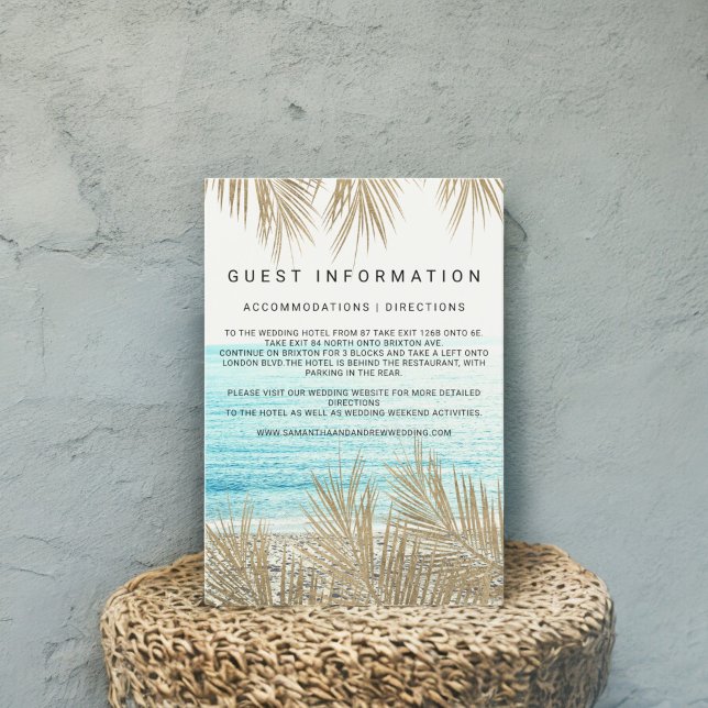 Moderne goldene Palmen Strand einfügen Details Hoc Begleitkarte (Modern gold palm tree beach insert details wedding)