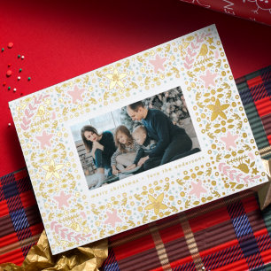 moderne goldene Pastell-Foto-Weihnachtsthemen-Rahm Folien Feiertagskarte