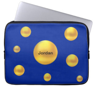 Moderne goldene Punkte auf Blau Laptopschutzhülle