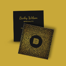 Moderne goldene Punkte in Monogramm schwarz Quadratische Visitenkarte
