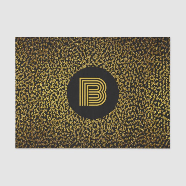 Moderne goldene Punkte in Monogramm schwarz Seidenpapier (Vorderseite)