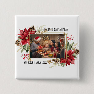 Moderne goldene Rahmen-Blumen-Frohe Weihnachten Fo Button
