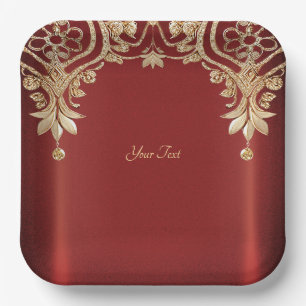 Moderne goldene rote Blumen-Papierplatte Pappteller