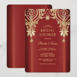 Moderne goldene rote florale Hochzeitsduscheinladu Einladung