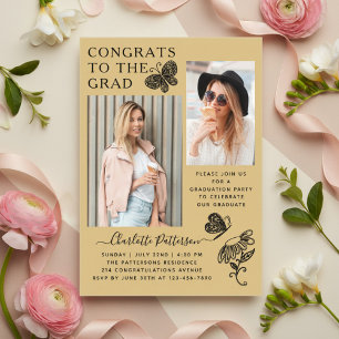 Moderne Goldene Schmetterlings-Foto-Abschlussfeier Acryleinladungen