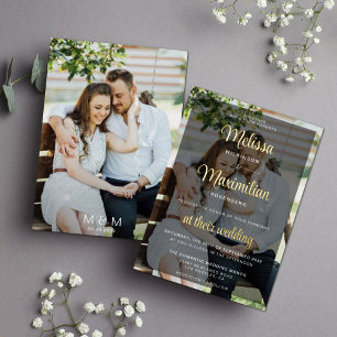 Moderne goldene Schrift 2 Fotos Hochzeit schwarze Folieneinladung