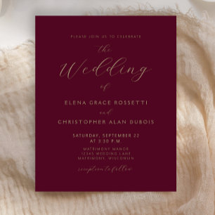 Moderne goldene Schrift Burgunder Hochzeit