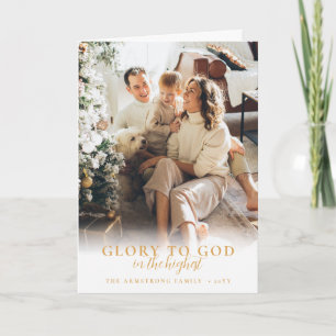 Moderne goldene Schrift religiöse Weihnachtsfotos Feiertagskarte