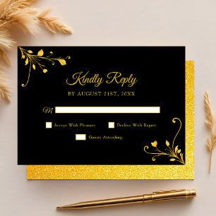 Moderne goldene schwarze minimalistische Quinceane RSVP Karte