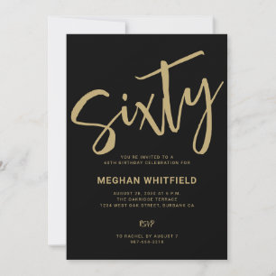 Moderne goldene schwarze Sixty Schrift 60. Geburts Einladung
