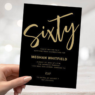 Moderne goldene schwarze Sixty Schrift 60. Geburts Einladung
